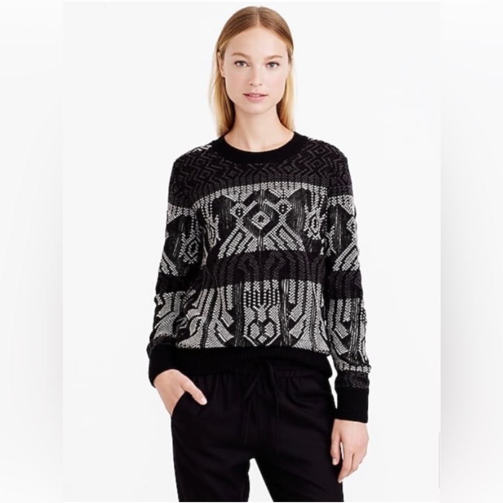 J. CREW Cotton Wool Blend Sweater Sz XS Aztec Grampacore Cottagecore Minimalist
